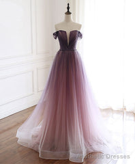 Simple Tulle Off Shoulder Long Prom Dress, Tulle Formal Dress