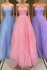 Simple tulle sequin long Evening Prom Dresses, tulle formal Dresses