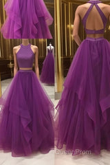 Simple two pieces tulle long Evening Prom Dresses, tulle evening Dresses