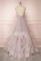 Simple v neck A-line tulle long Evening Prom Dresses sweet 16 Dresses