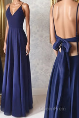 Simple v neck blue long Evening Prom Dresses, blue evening Dresses