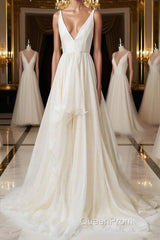 Simple v neck chiffon long Evening Prom Dresses, evening Dresses