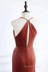 Simple V Neck Velvet Formal Dresses Mermaid Long Wedding Guest Dresses