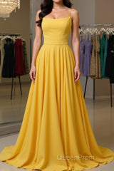 Simple yellow chiffon long Evening Prom Dresses, yellow formal Dresses