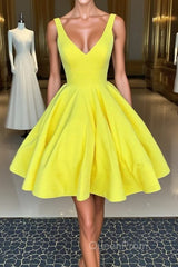 Simple yellow short Evening Prom Dresses, yellow homecoming Dresses