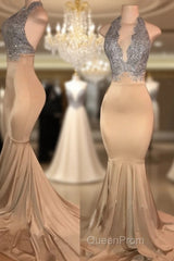 Sleeveless Mermaid Lace Halter Evening Prom Dresses