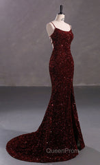 Slim Burgundy Shimmery Open Back Evening Prom Evening Dresses