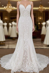 Spaghetti Strap Appliques Mermaid Wedding Dresses