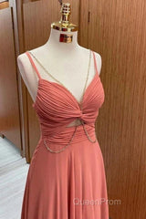 Spaghetti-Straps Chiffon Sweetheart Sleeveless A-Line Evening Prom Dresses