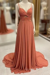 Spaghetti-Straps Chiffon Sweetheart Sleeveless A-Line Evening Prom Dresses