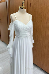Spaghetti Straps Cold-Shoulder Floor Length Chiffon Bridesmaid Dresses