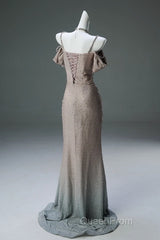 Spaghetti Straps Mermaid Beading Satin Long Evening Prom Dresses Rhinestone Formal Evening Dresses