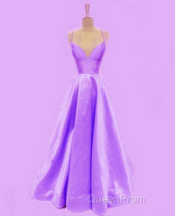 Spaghetti Straps Evening Prom Dresses Long Satin V Neck
