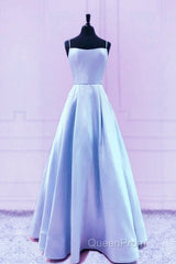 Spaghetti Straps Evening Prom Dresses Satin Floor Length