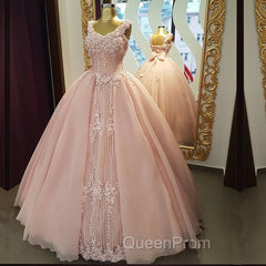 Spaghetti Straps V Neck Pink Tulle Wedding Dresses Ball Gowns