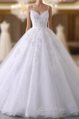 Spaghetti-Straps V-Neck Wedding Dresses With Lace Appliques