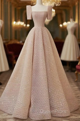 Sparkle A Line Square Neckline Sequin Pink Long Evening Prom Dresses