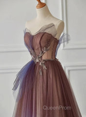 Sparkle Purple Beading Ruffles Tulle Evening Prom Dresses