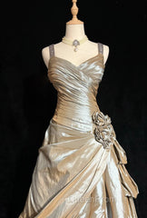 Sparkling A-Line V-Neck Satin Backless Long Evening Prom Dresses Evening Dresses Graduation Evening Prom Dresses