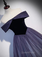 Sparkling Purple Gradient Tulle Off Shoulder A-Line Purple Evening Dresses Evening Prom Dresses