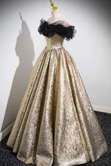 Sparkly Black And Gold Glitter Evening Prom Dresses Ball Gown, Off The Shoulder Evening Party Dresses