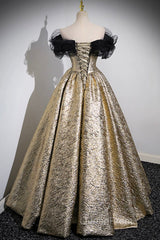Sparkly Black And Gold Glitter Evening Prom Dresses Ball Gown, Off The Shoulder Evening Party Dresses