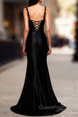 Sparkly Black Spaghetti Straps Mermaid Long Evening Prom Dresses with Slit