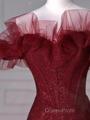 Sparkly Mermaid Burgundy Sequin Long Evening Prom Dresses Party Dresses