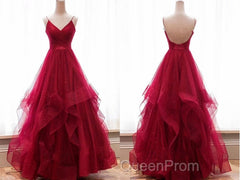 Sparkly Evening Prom Dresses V Neckline, Long Homecoming Dresses, Formal Dresses