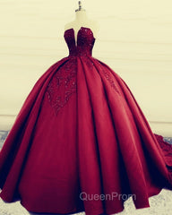 Strapless Ball Gown Satin Dresses Lace Appliques