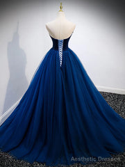 Strapless Blue Velvet Long Prom Dresses, Blue Velvet Long Formal Graduation Dresses