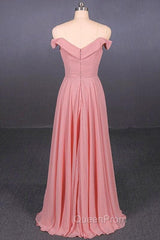 Strapless Floor Length Chiffon Pink Evening Prom Simple A Line Bridesmaid Dresses