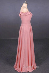 Strapless Floor Length Chiffon Pink Evening Prom Simple A Line Bridesmaid Dresses