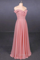 Strapless Floor Length Chiffon Pink Evening Prom Simple A Line Bridesmaid Dresses