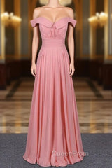 Strapless Floor Length Chiffon Pink Evening Prom Simple A Line Bridesmaid Dresses