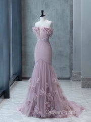 Strapless Pink Chiffon Creased Evening Dresses Floor Length Mermaid Evening Prom Dresses With Sweep