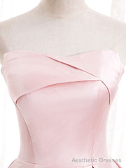 Strapless Pink Satin Prom Dresses, Pink Satin Long Formal Evening Dresses