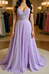 Strapless Purple Tulle Lace Long Evening Prom Dresses, Lavender Lace Formal Dresses, Purple Evening Dresses