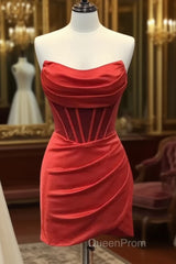 Strapless Short Satin Evening Prom Dresses, Short Formal Homecoming Dresses