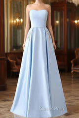 Strapless Stain Evening Prom Dresses With Pockets