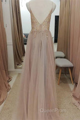 Straps A-Line Beading Rose Wood Evening Prom Dresses with Crystal