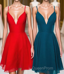 Straps A-Line Chiffon Red Pretty Homecoming Dresses