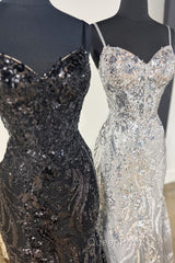 Straps Gold Sequin Mermaid Long Party Dresses