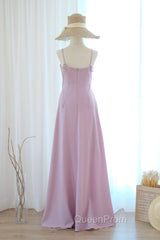 Straps Lilac A-Line Long Bridesmaid Dresses