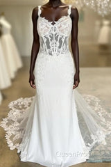 Straps Mermaid Tulle/Lace Wedding Dresses