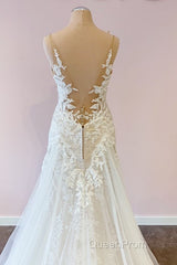 Stunning Long A-Line Tulle Sweetheart Appliques Lace Wedding Dresses