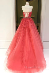 Stylish Backless Coral Lace Long Evening Prom Dresses, Coral Lace Formal Graduation Evening Dresses