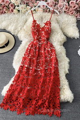 Stylish V Neck Lace Dresses A Line Party Dresses Long Evening Prom Dresses,Sexy Party Dresses