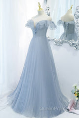 Sweet Sky Blue Sparkling Pleated Short Sleeved Off Shoulder Ball Dresses Sky Blue A-Line Princess Backless Tie With Ruffle Edge And Floor Length Evening Dresses