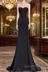 Sweetheart Black Mermaid Evening Dresses Strapless Long Evening Prom Dresses